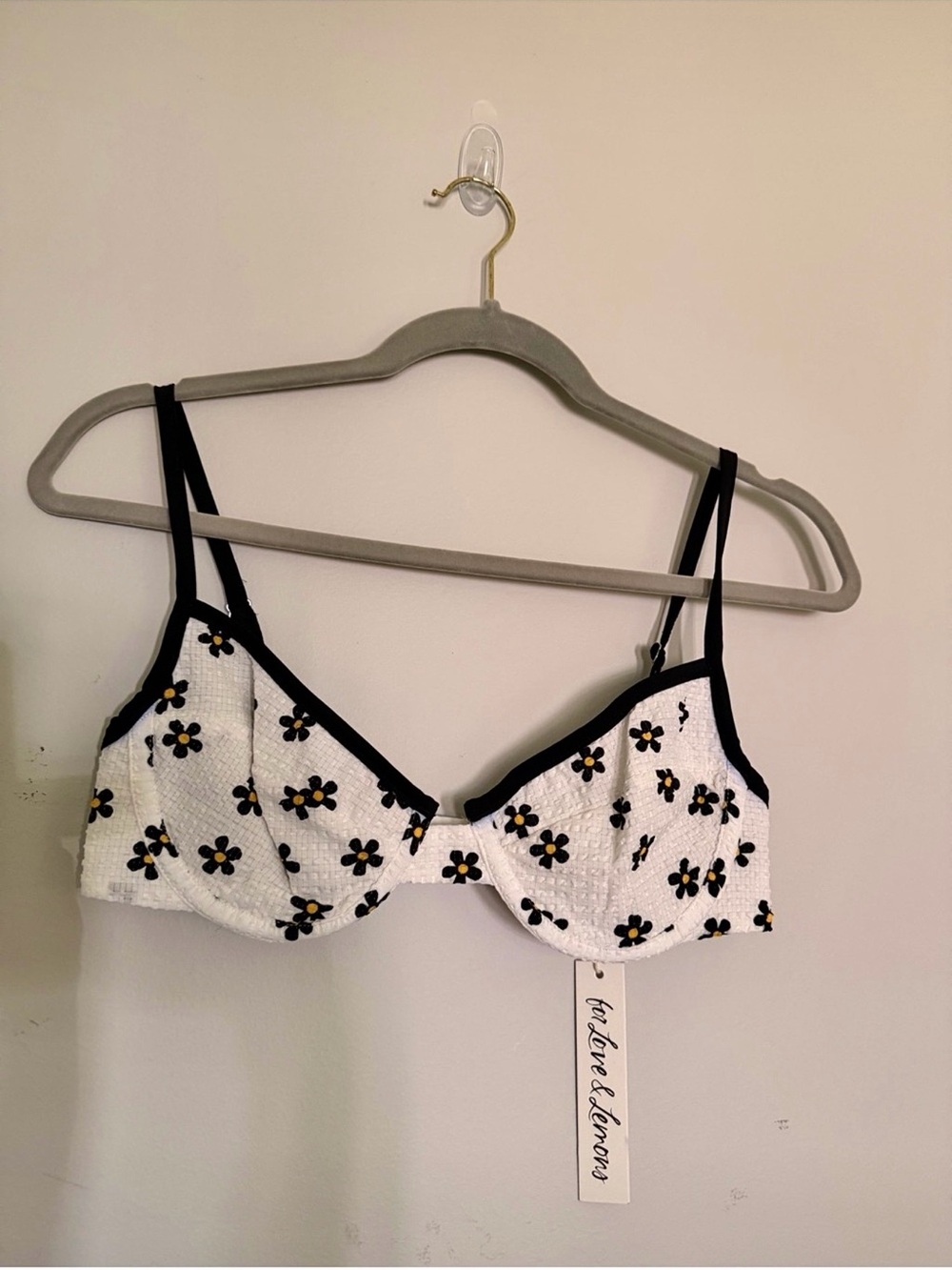 For Love & Lemons White Daisy Embroidered Underwire Bra